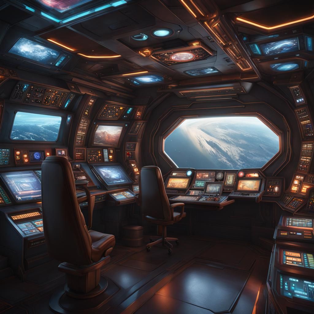 Detailed Spaceship Interior with Earth View