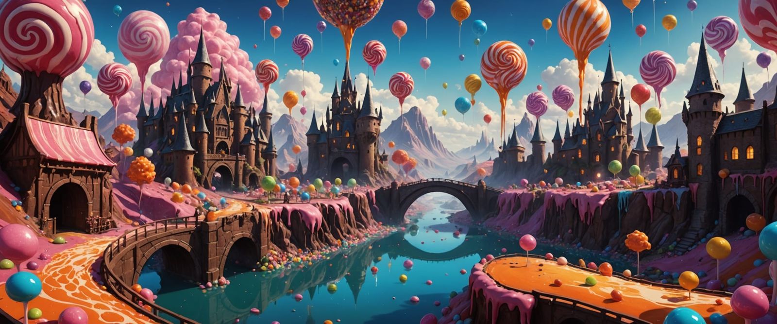Vast Candy World Landscape in Dark Fantasy Style