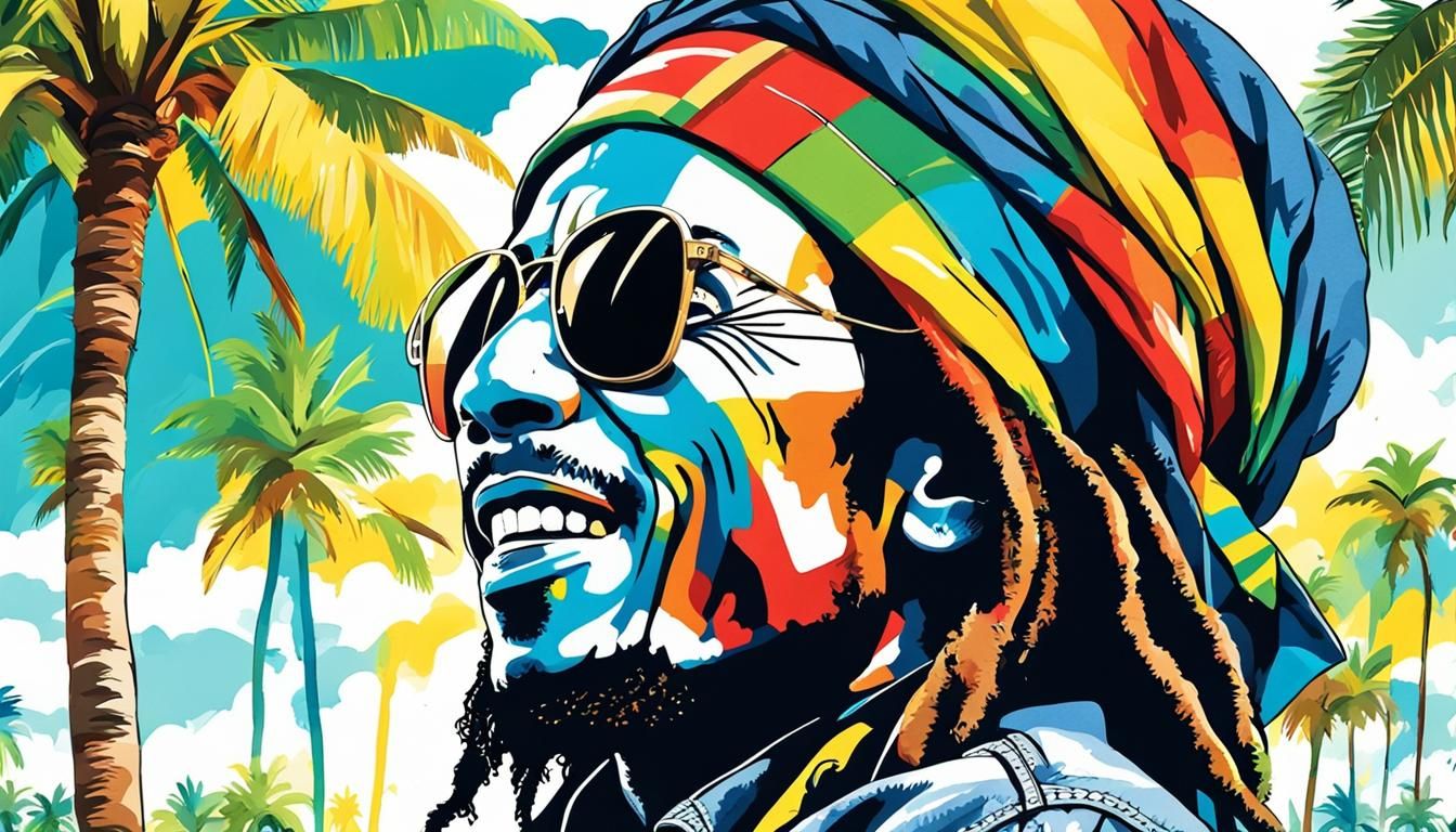 Bob Marley Portrait in Pop Art Watercolor Style