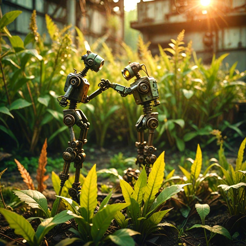 Mechanical Botanical Marvels in Sunrise Glory