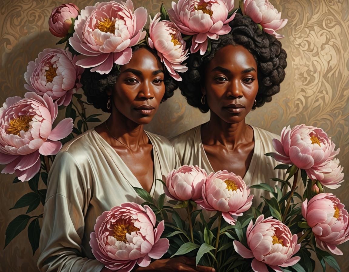 Melanin Mother's Day Peonies in Hyperrealistic Style