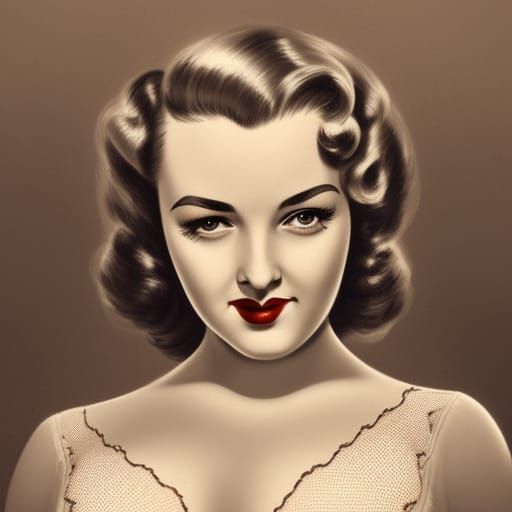 Vintage Pinup Girl Portrait in Sepia Tone