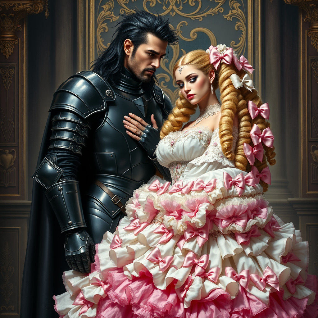 Dark Knight and Bride, Baroque Painting