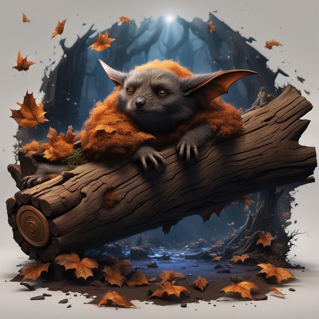 Sleeping Bat in Detailed Matte Painting Style