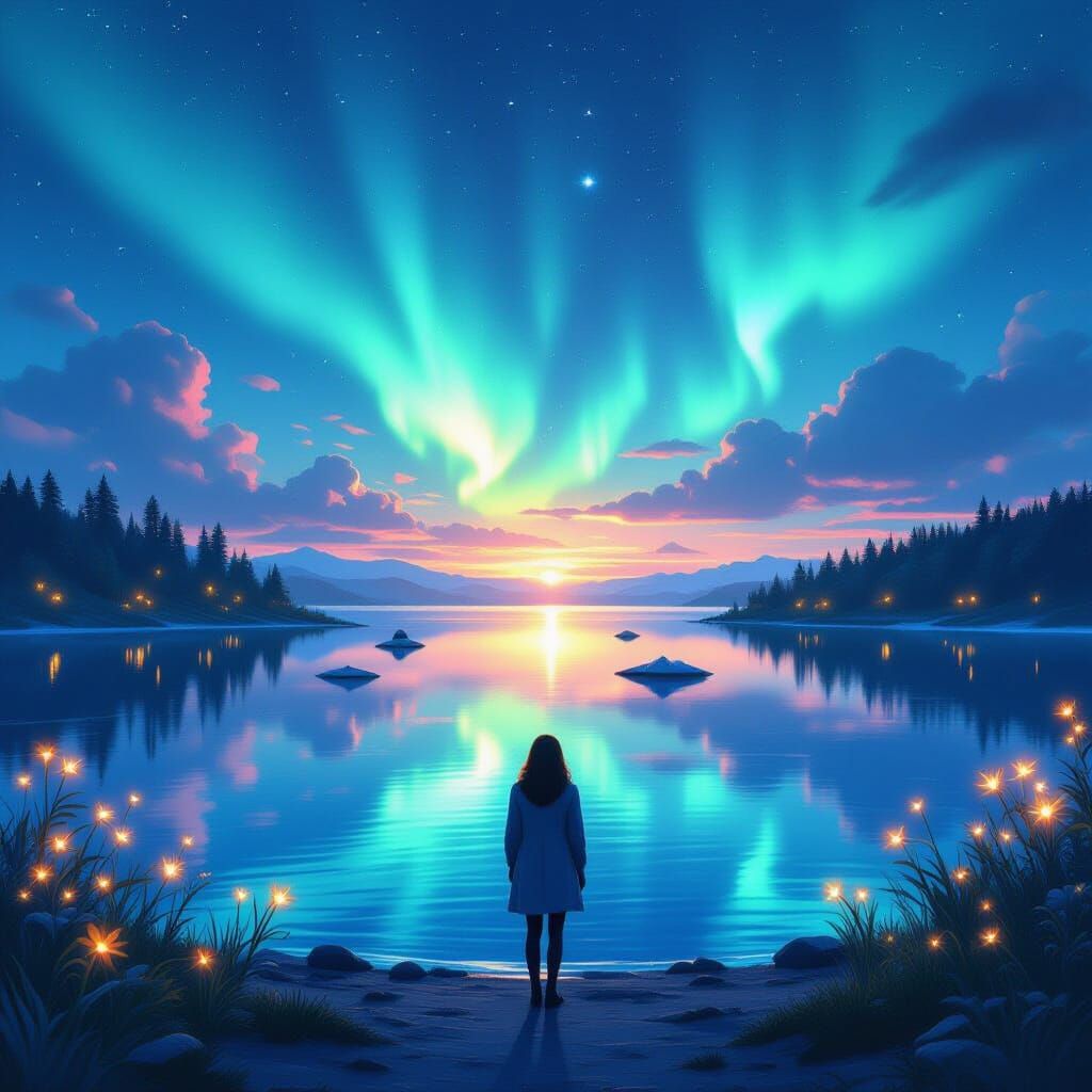 Aurora Reflections on Floating Islands