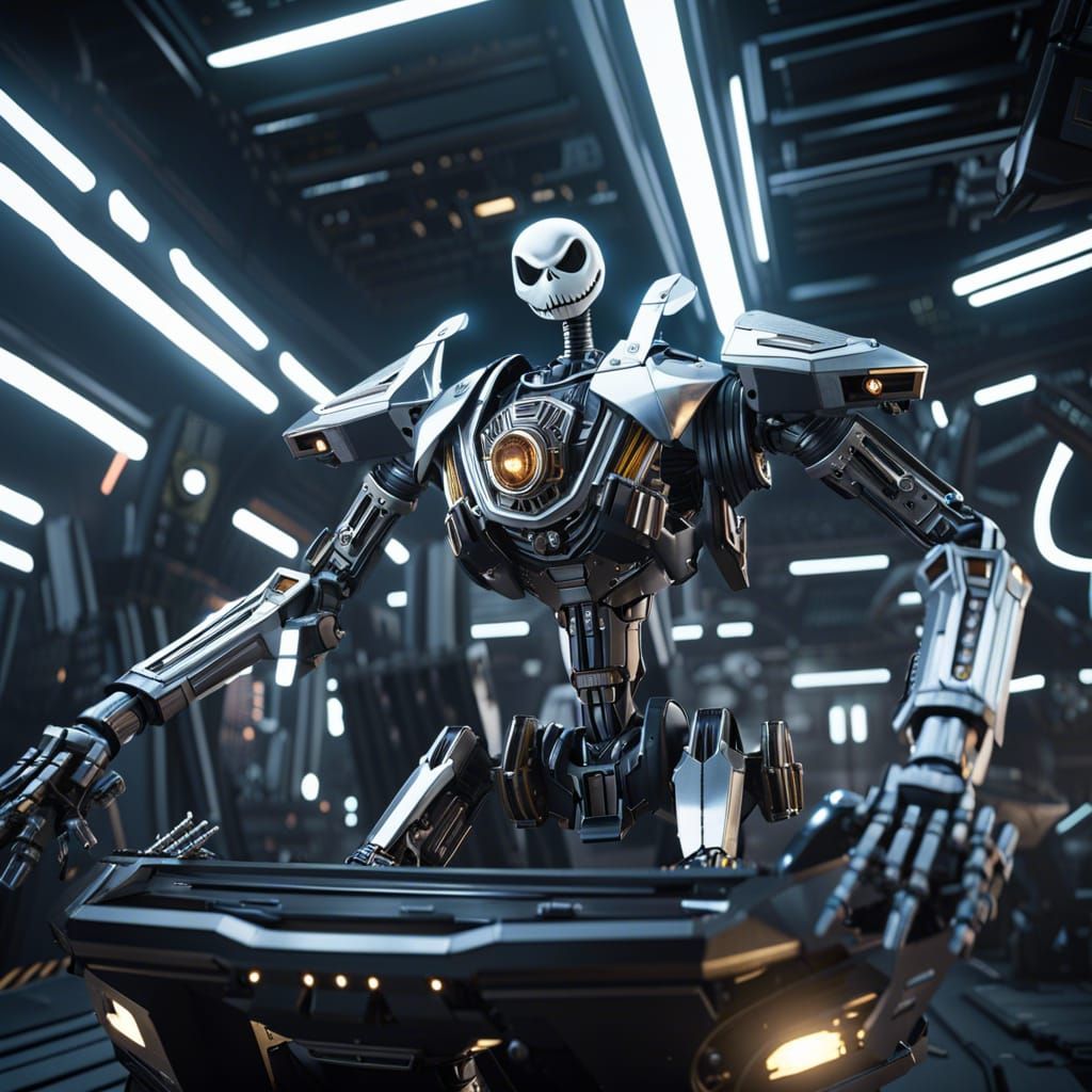 Jack Skellington Piloting Combat Mecha in Sci-Fi Battle