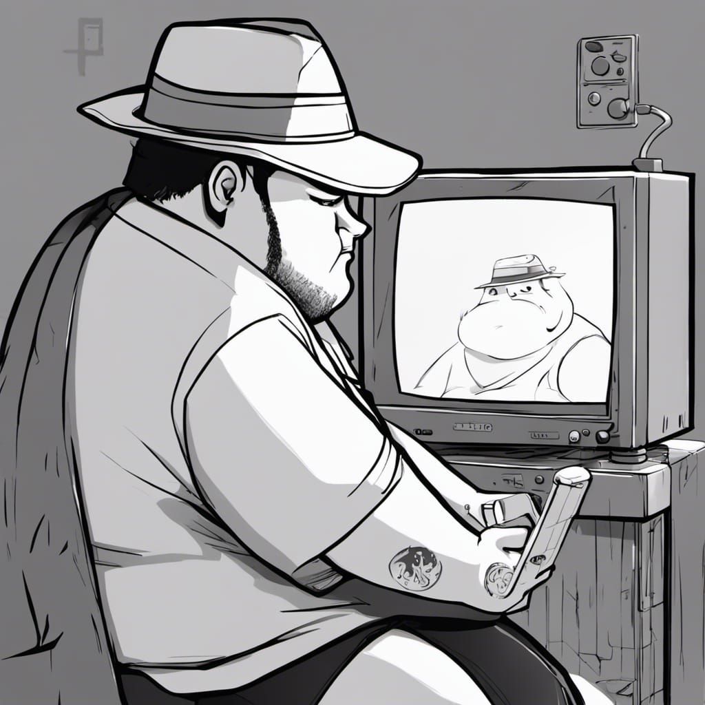 Gamer with Fedora Playing on CRT, Anime Style