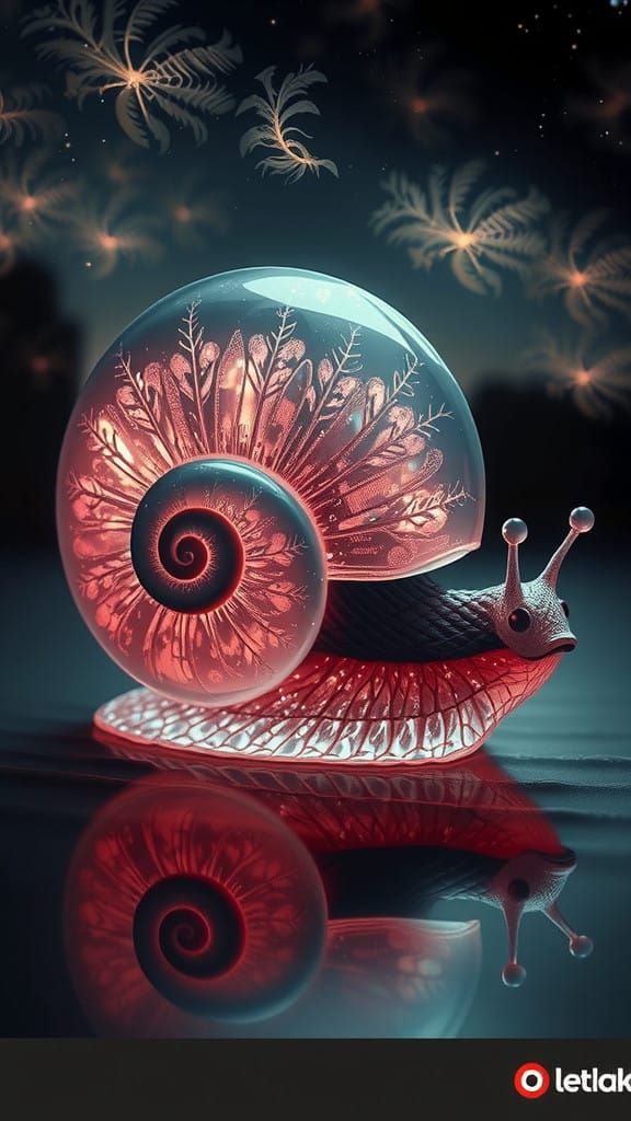 Glowing Pink Snail on Aquamarine Sea