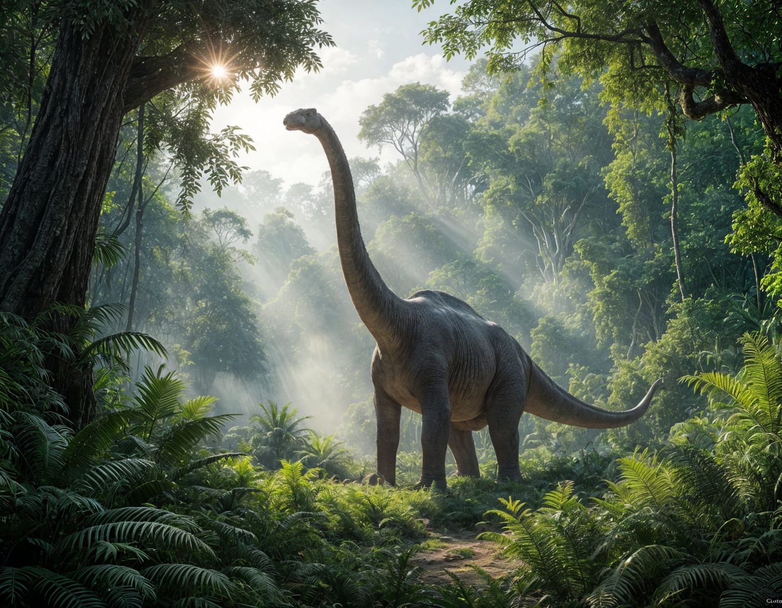Brachiosaurus in Prehistoric Jungle: Digital Matte Painting