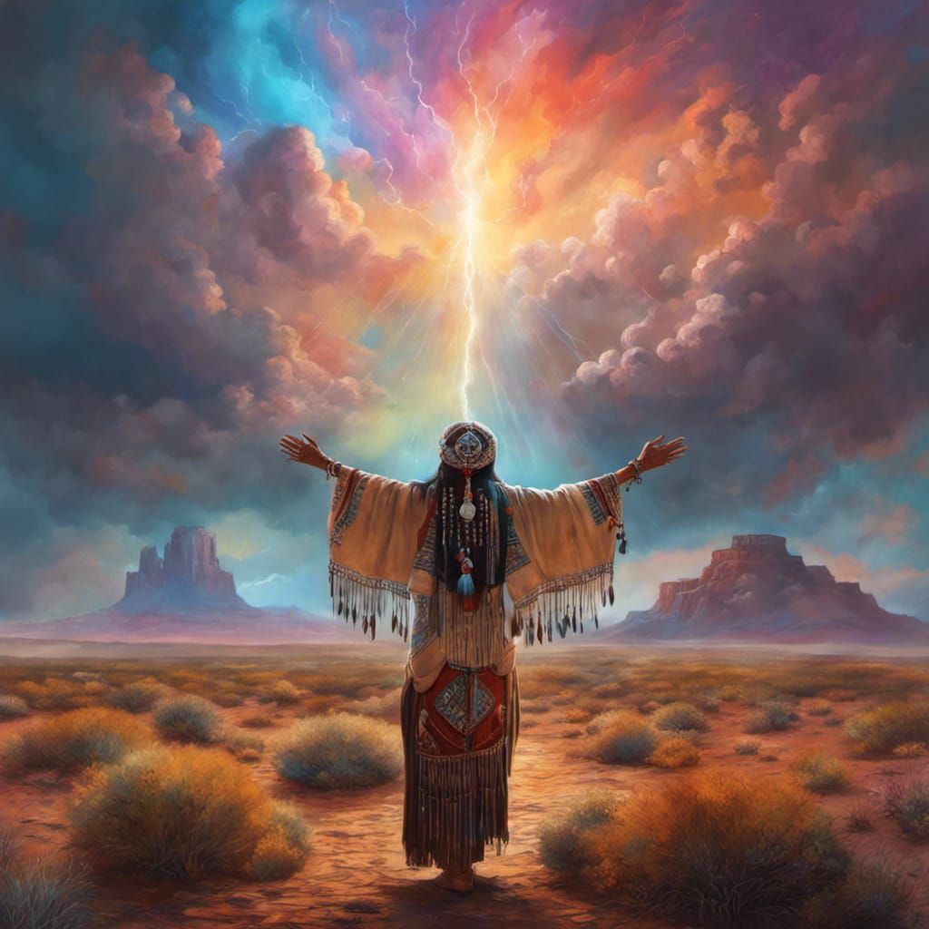 Mystical Woman Brings Rain in Desert Landscape