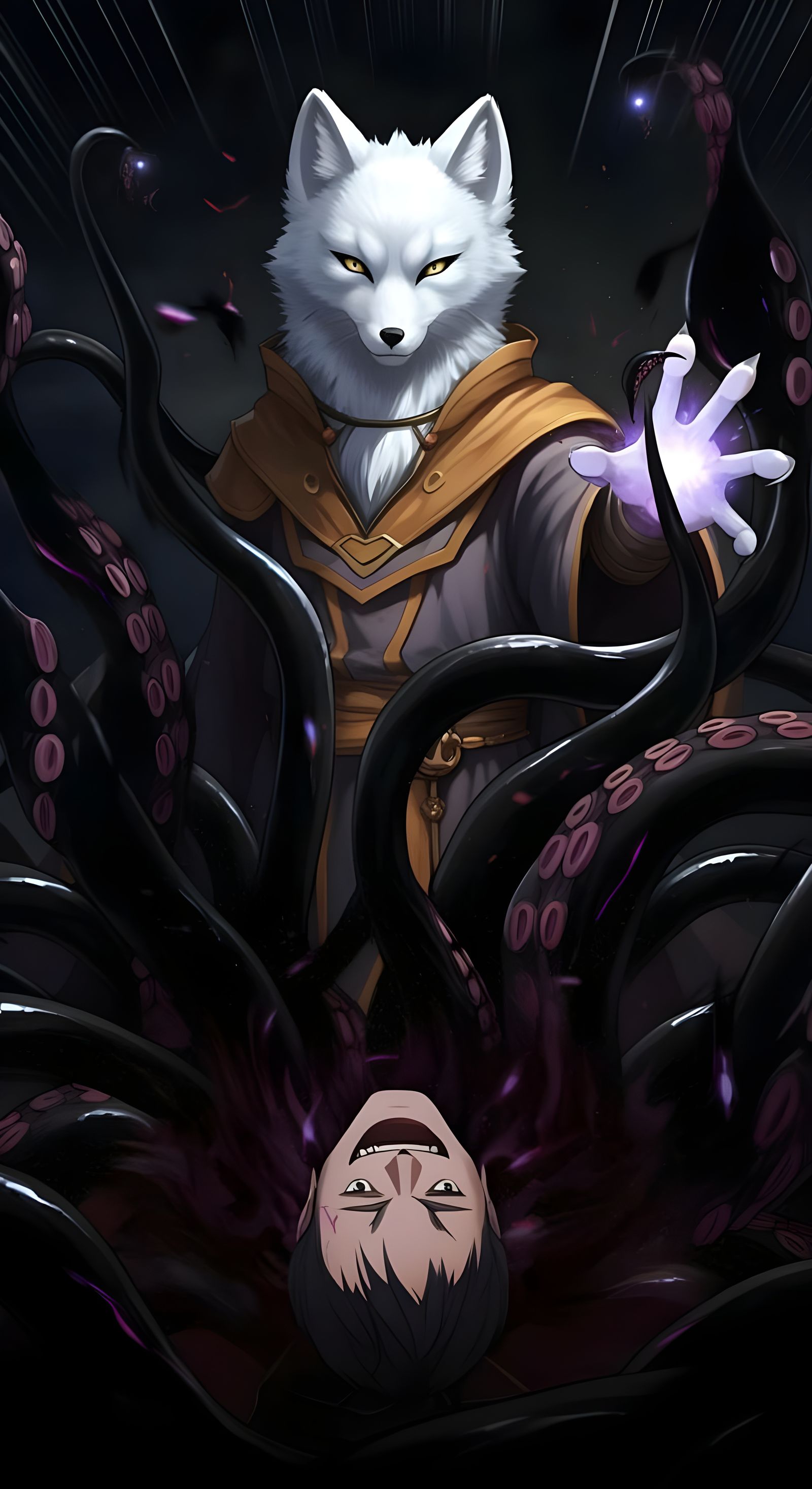 Anime Arctic Fox Sorcerer Conjures Dark Tentacles