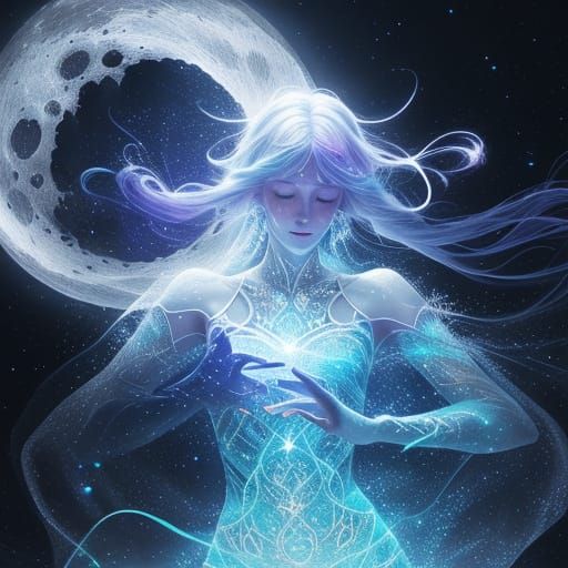 Ethereal Figure Shrouded in Magic Dust and Moonlight