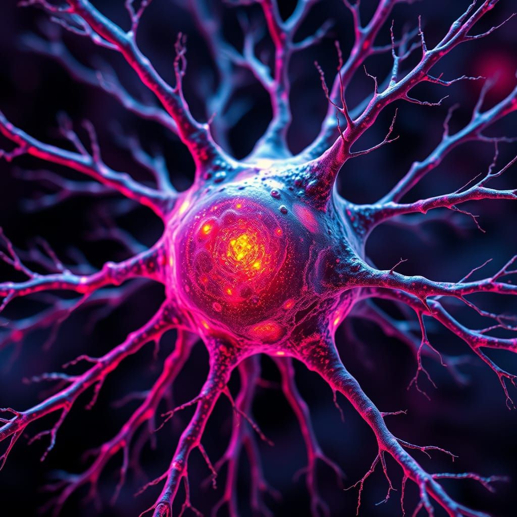 Microscopic Neuron Cell Body in Fractal Patterns