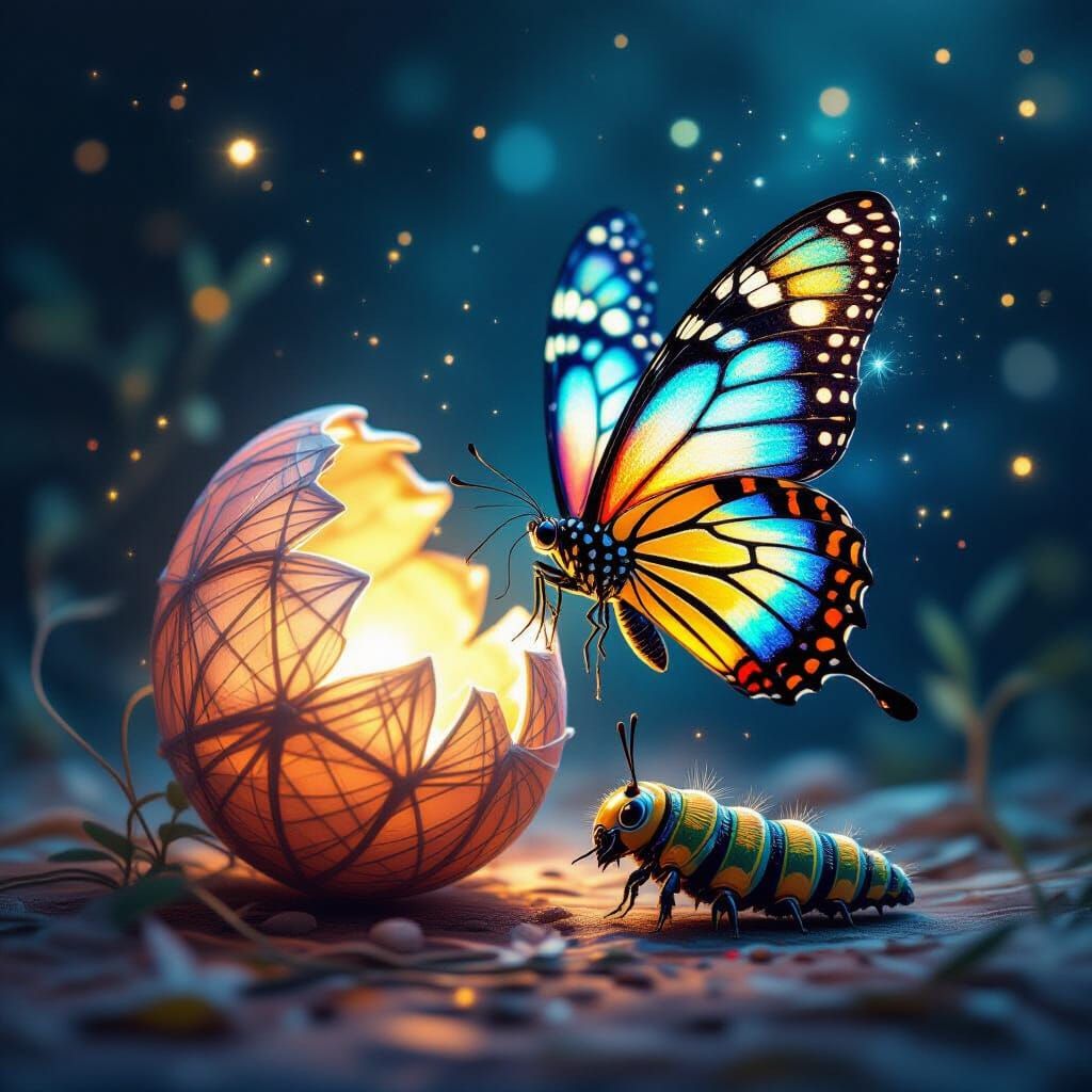 Celestial Butterfly Emerges: Surreal Digital Art