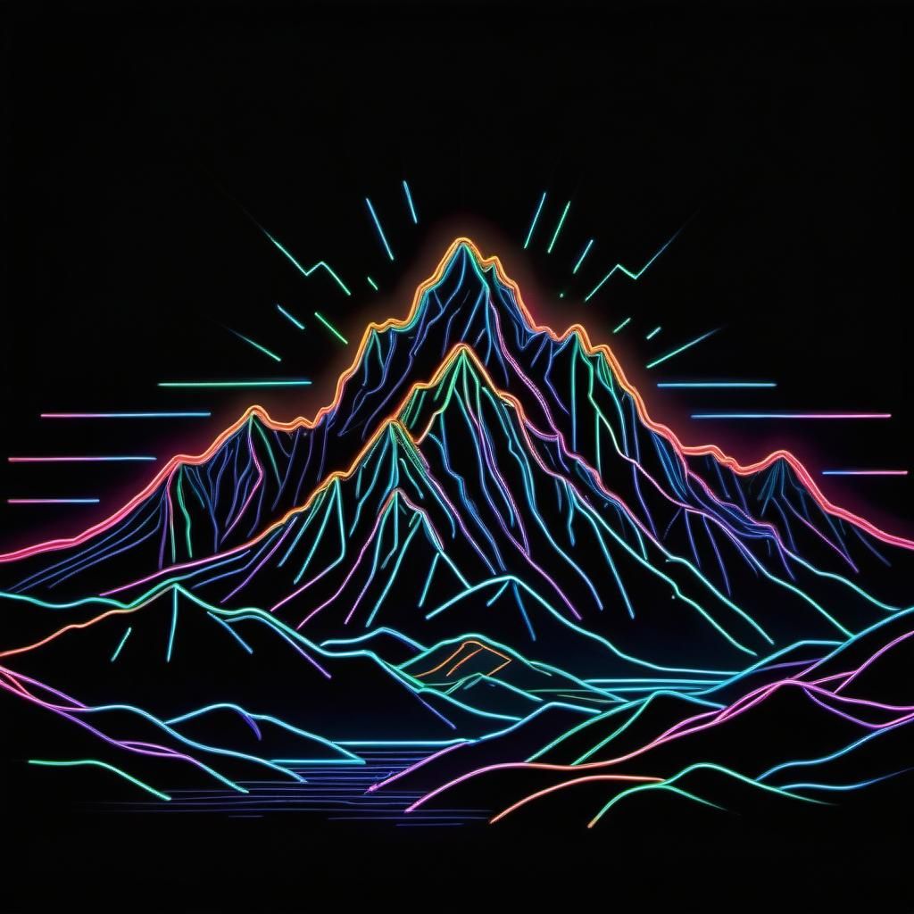 Neon Mountain Range Silhouette on Black