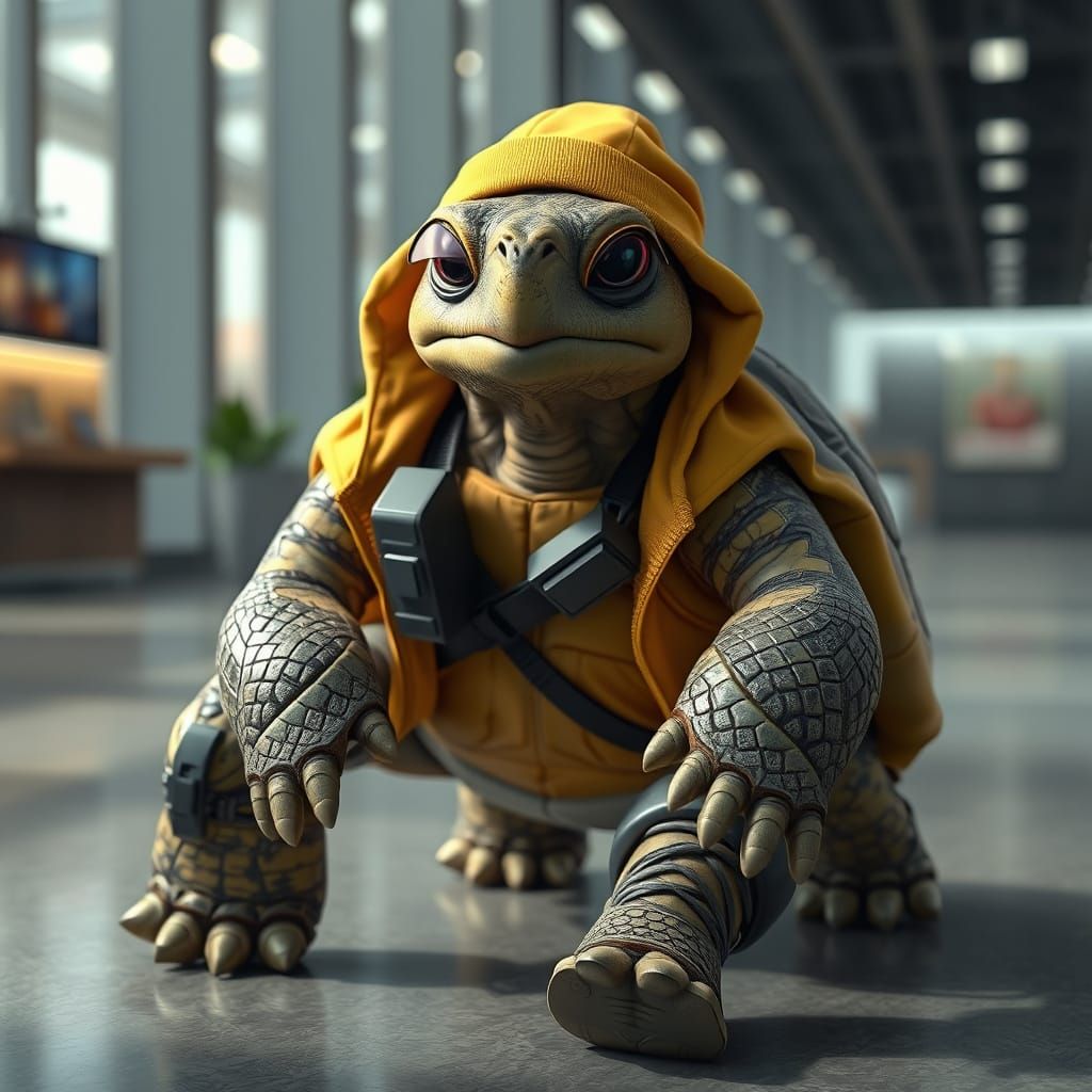 Trendy Tortoise in Modern Setting as 3D Render