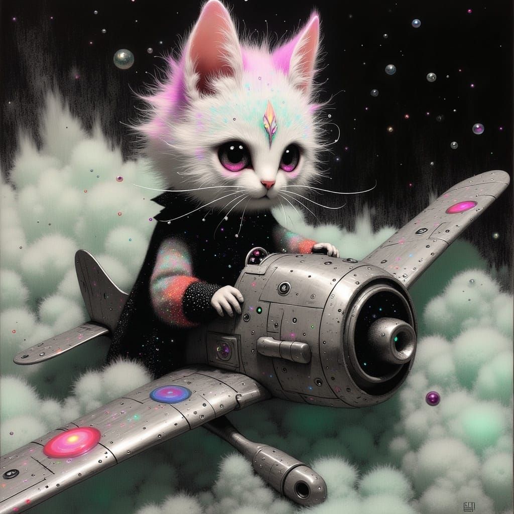 Cosmic Cat Soars Through the Stars in Retro-Futuristic Aerop...