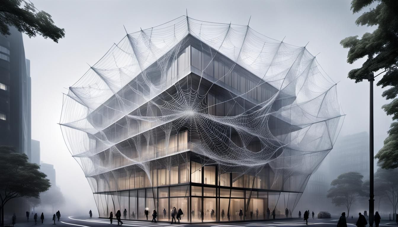 Spider Web Building in Tokyo: Hyperrealistic Architecture