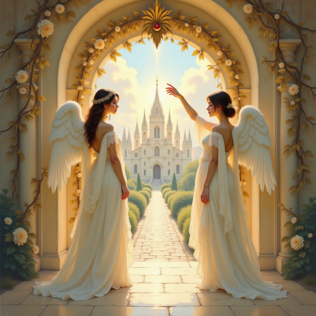 Heavenly Portal with Angelic Guides in Ethereal Style