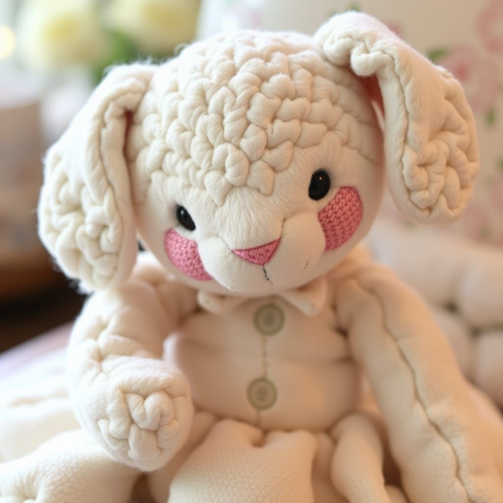 Whimsical Pastel Plush Toy in Cozy Atmosphere