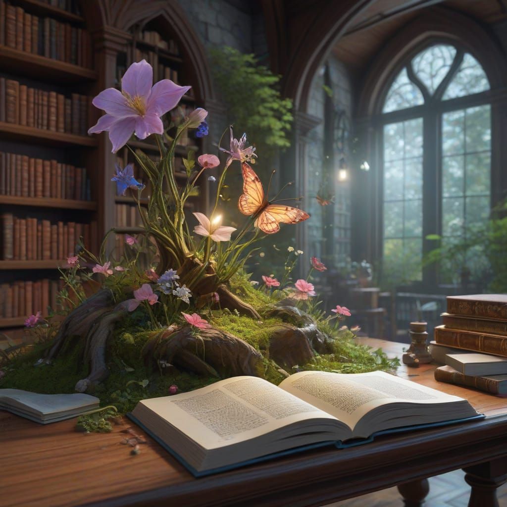 Enchanted Library Tome in Whimsical Hyperrealism