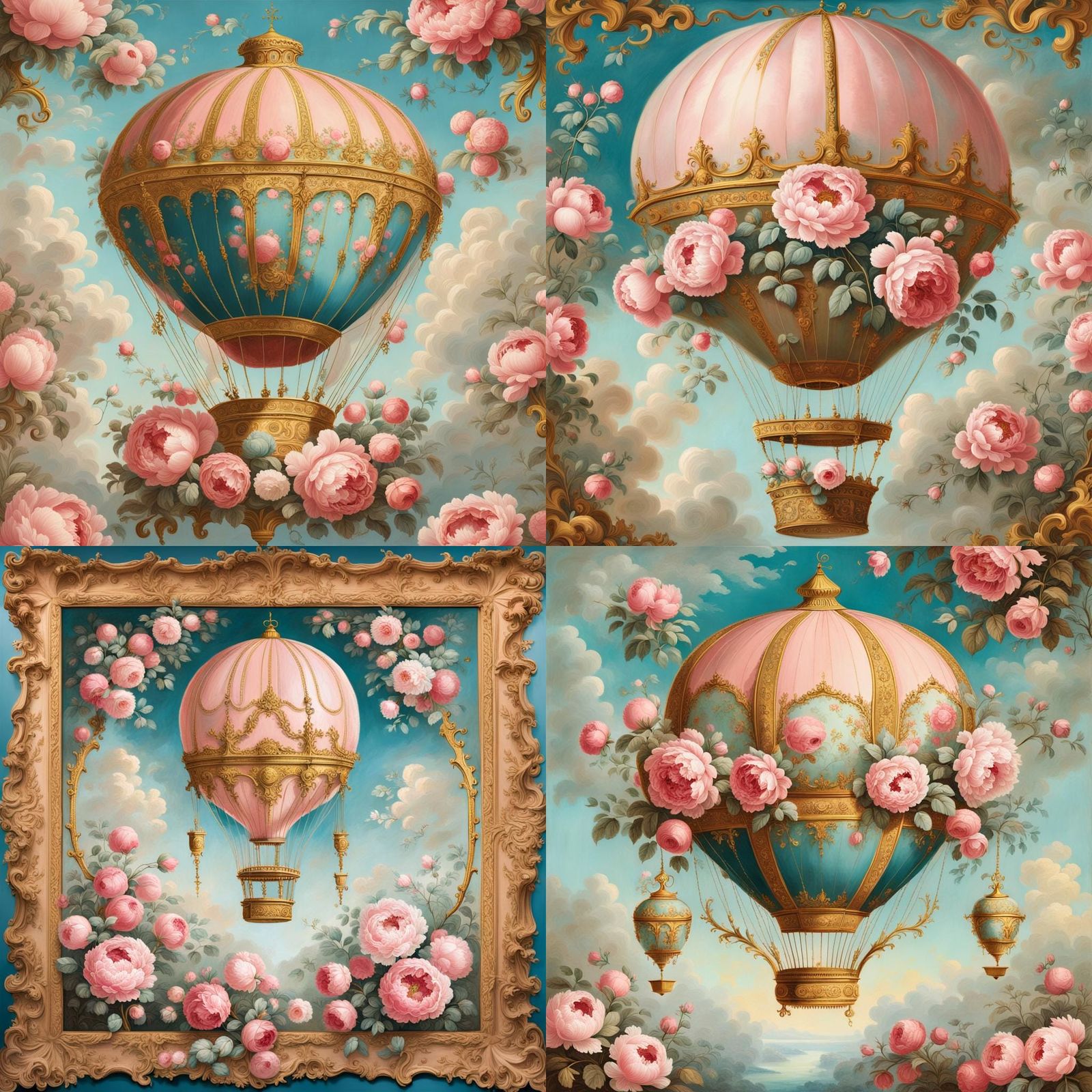 Rococo Hot Air Balloon with Roses and Peonies