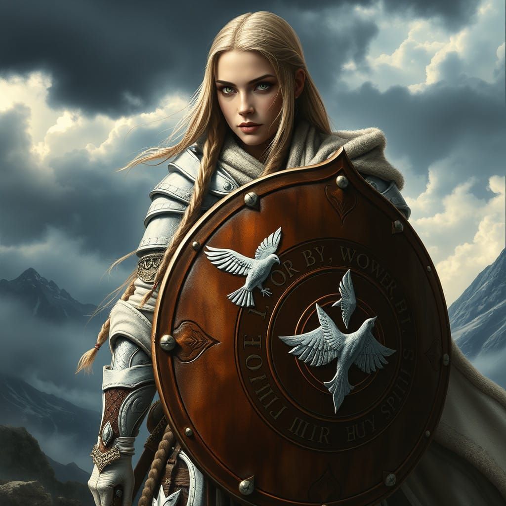 Nordic Warrior Goddess in Stormy Landscape