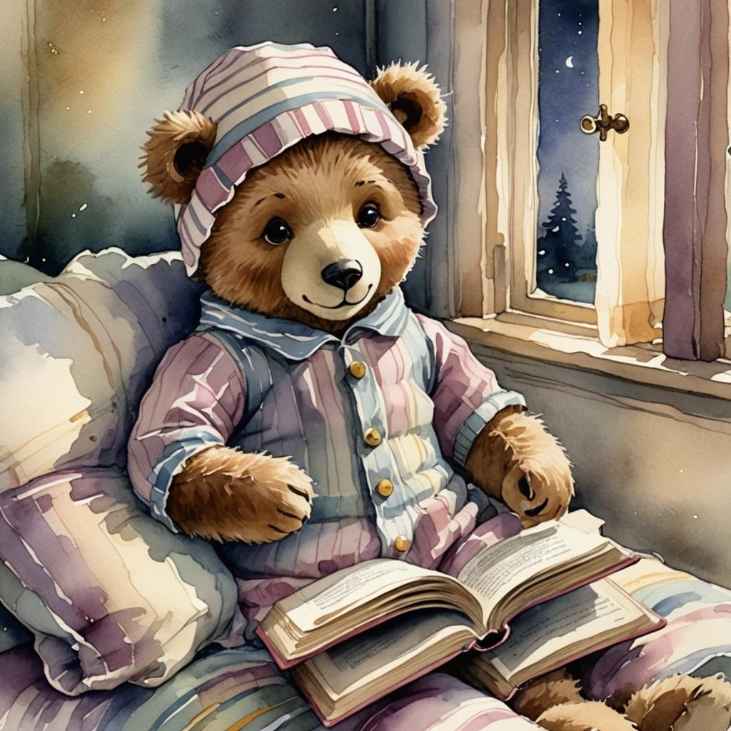 Teddy Bear's Bedtime Story: Whimsical Watercolor Illustratio...