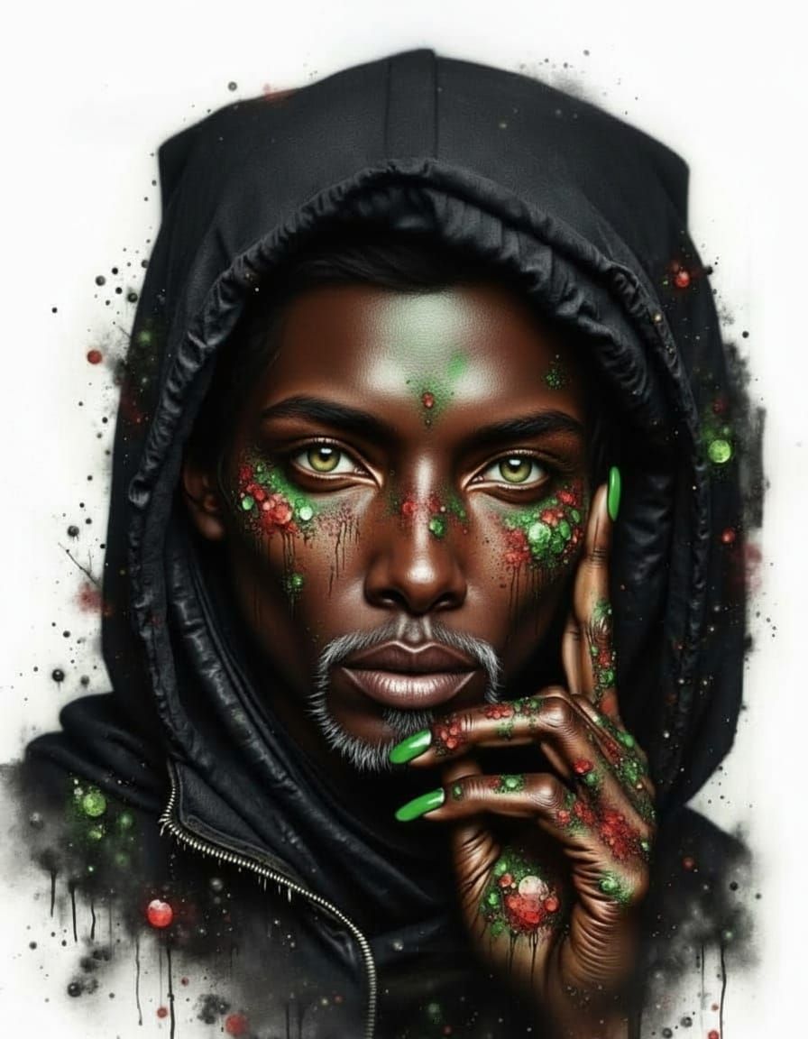 Serene Watercolor Portrait of African Woman with Glitter