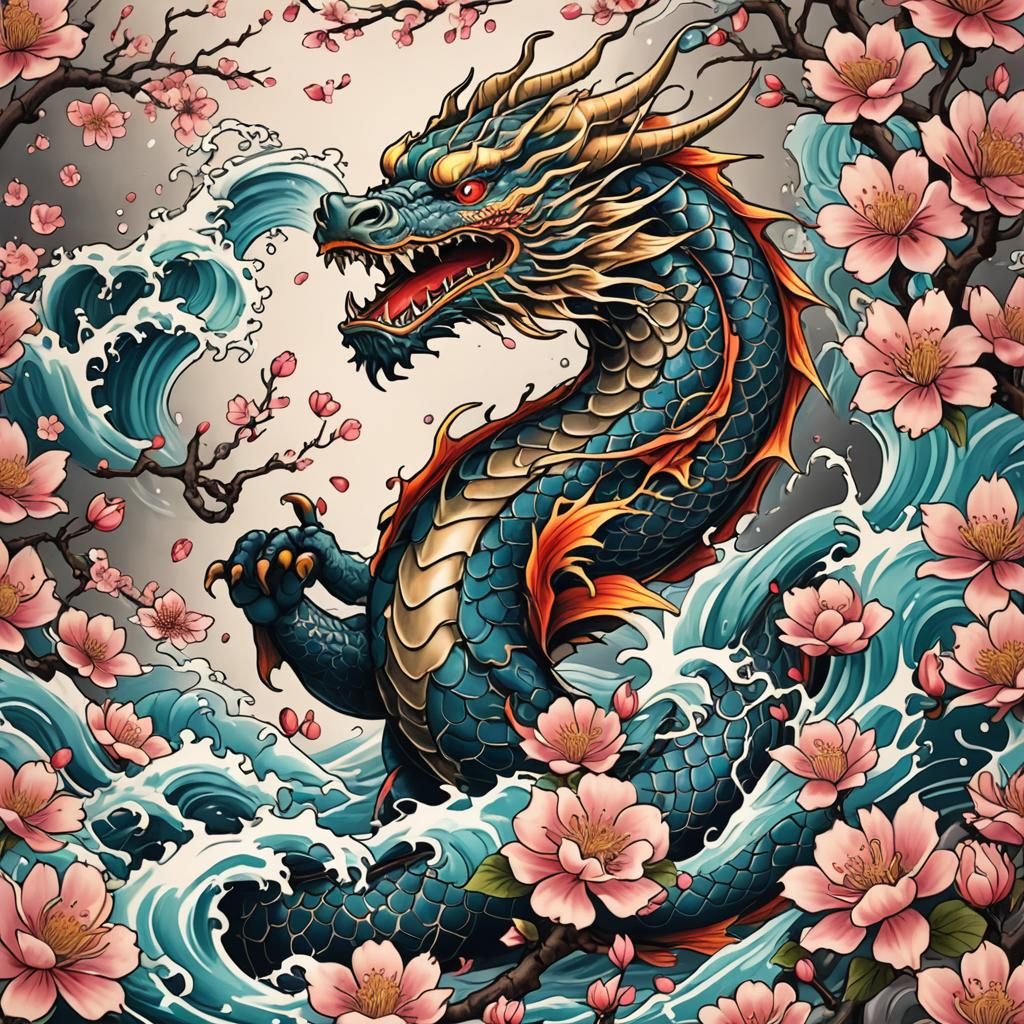 Dragon Tattoo Design with Japanese Symbols