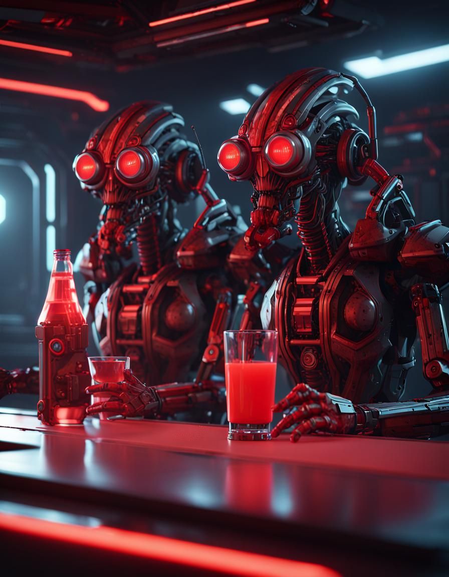 Cybernetic Aliens Enjoying Drinks in Space Bar
