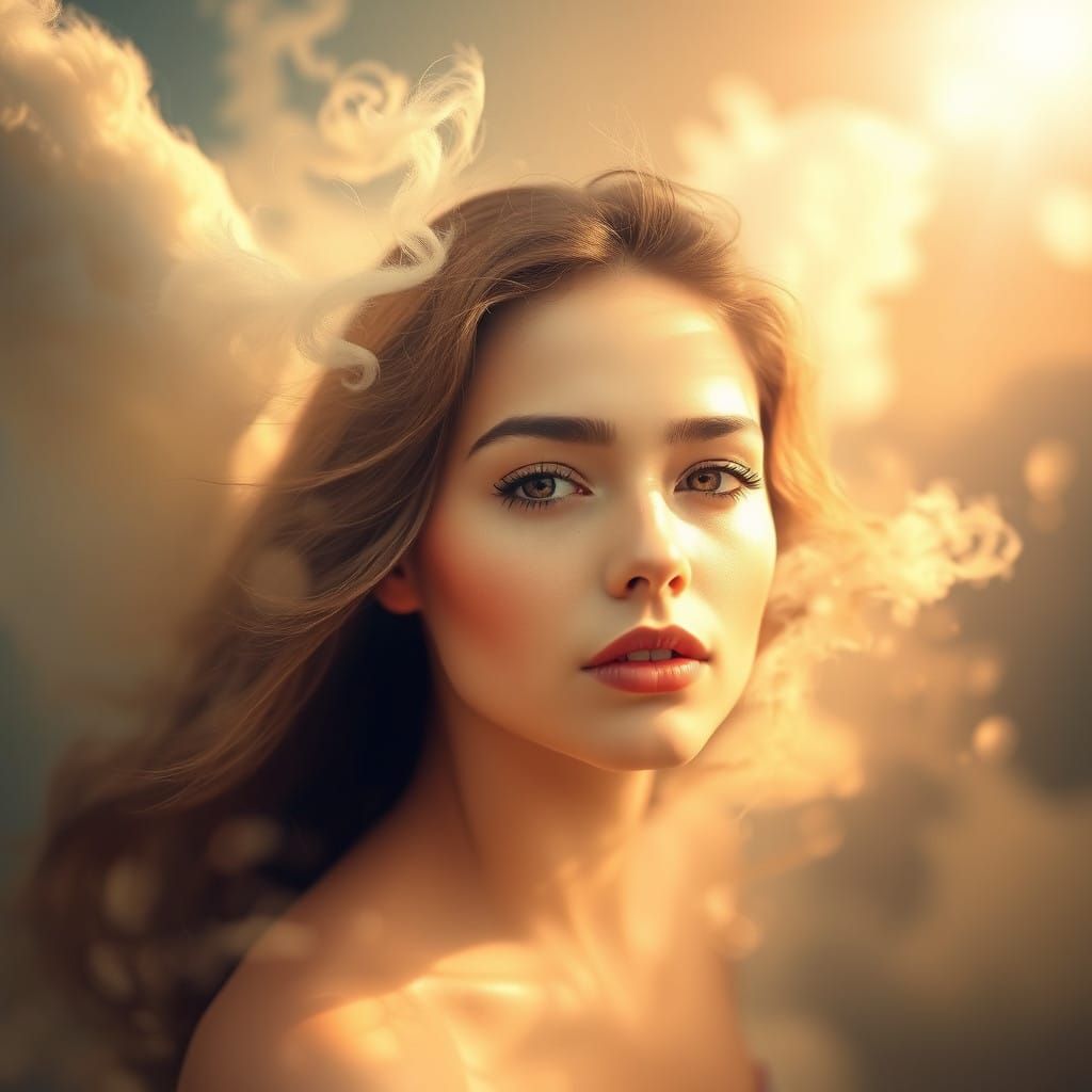 Angel Woman in Ethereal Clouds