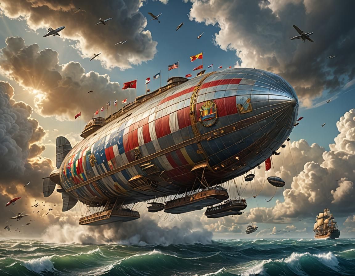 Gigantic Zeppelin Airship Soaring Through Cloudy Skies
