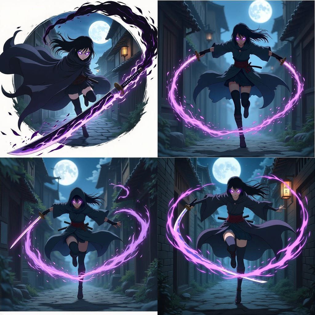 Anime Assassin Leaping Through Moonlit Alley