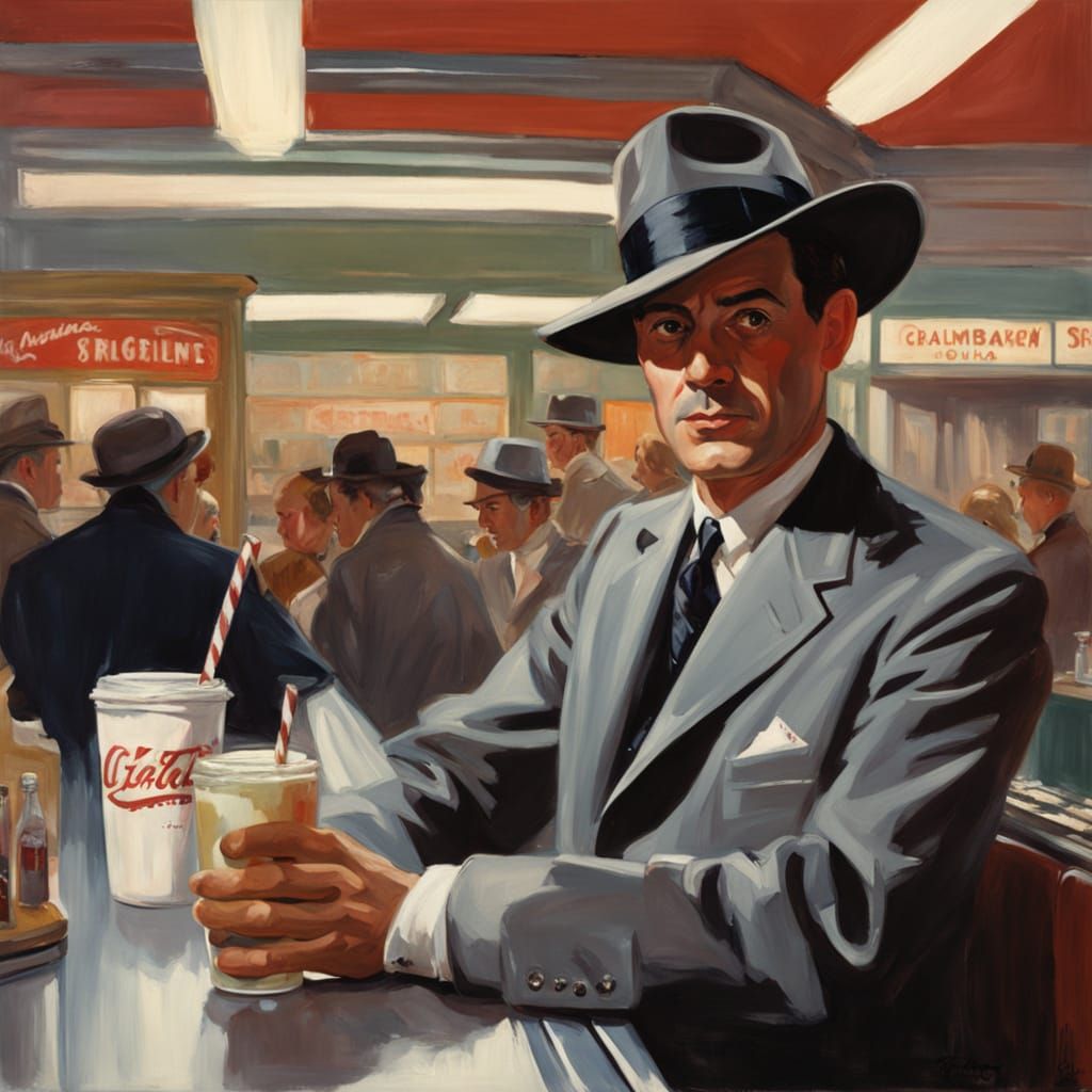1950s Diner Scene in Fluid Gouache Style