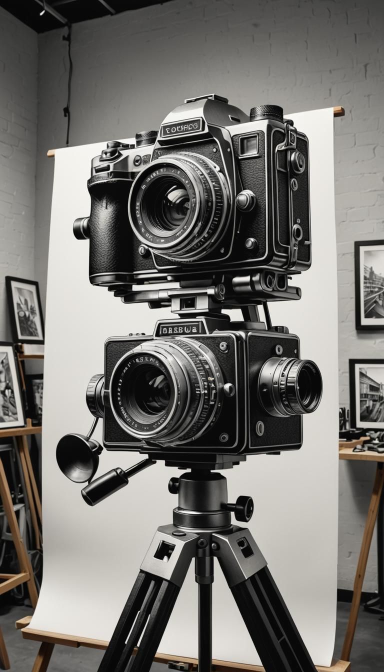 Escher-Inspired Camera in Modern Art Studio