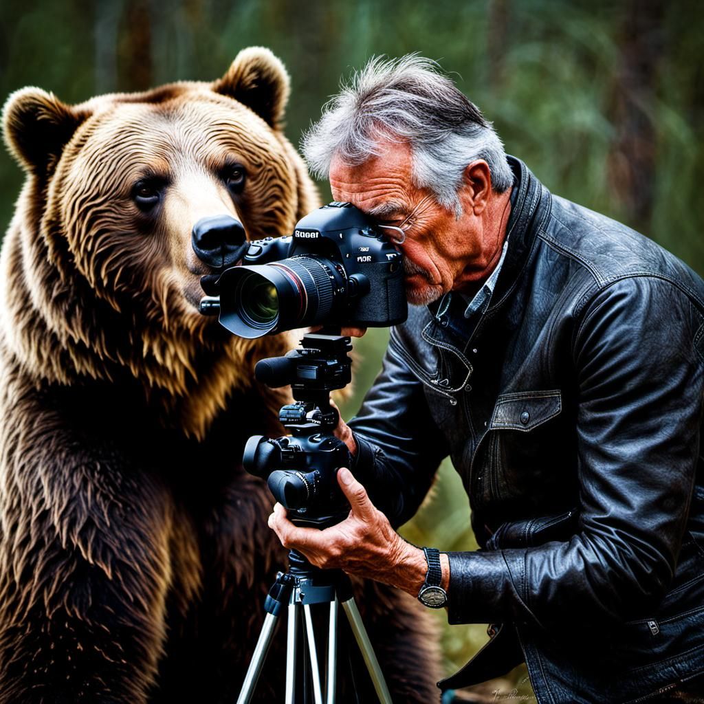 Demonic Cyborg Bear Portrait in Volcanic Jungle