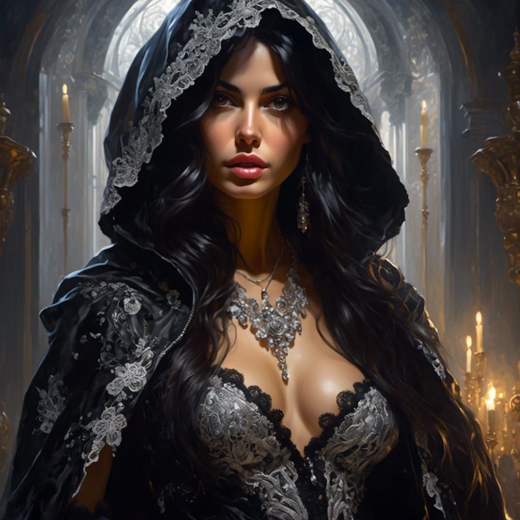 Hyperreal Portrait of Spanish Woman in Lace Lingerie