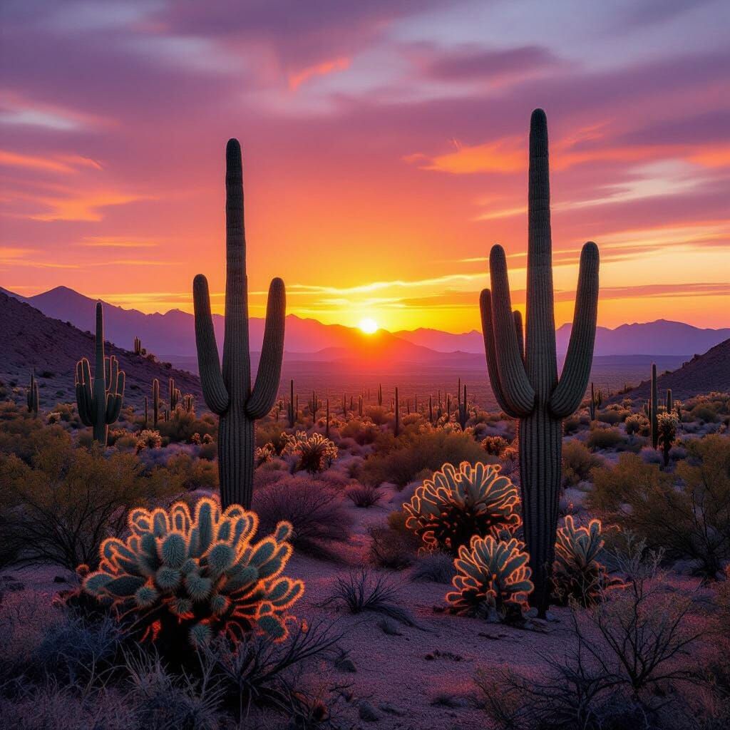 Desert Sunset with Cactus: Cinematic Landscape