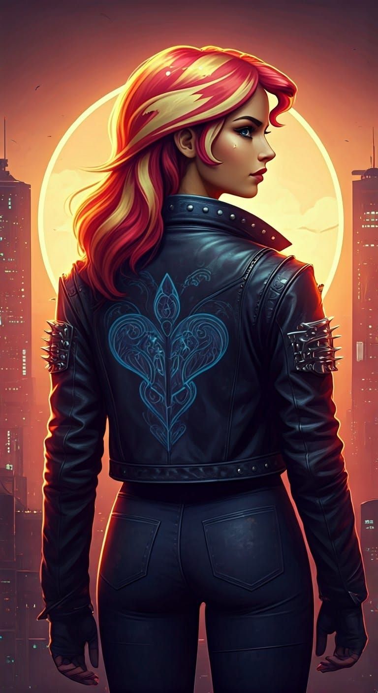 Sunset Shimmer in Cyberpunk Cityscape Concept Art