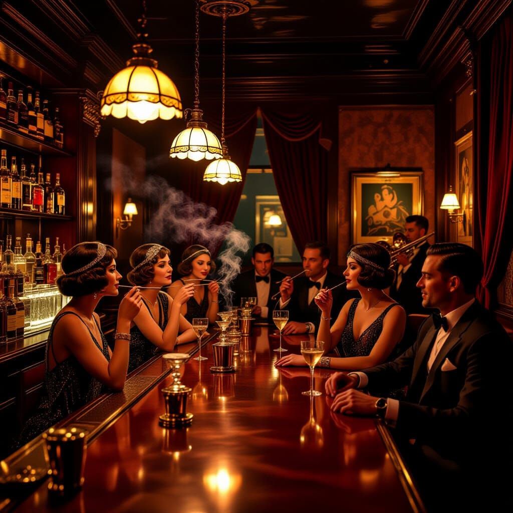 A 1920s Speakeasy Scene in Cinematic Lighting