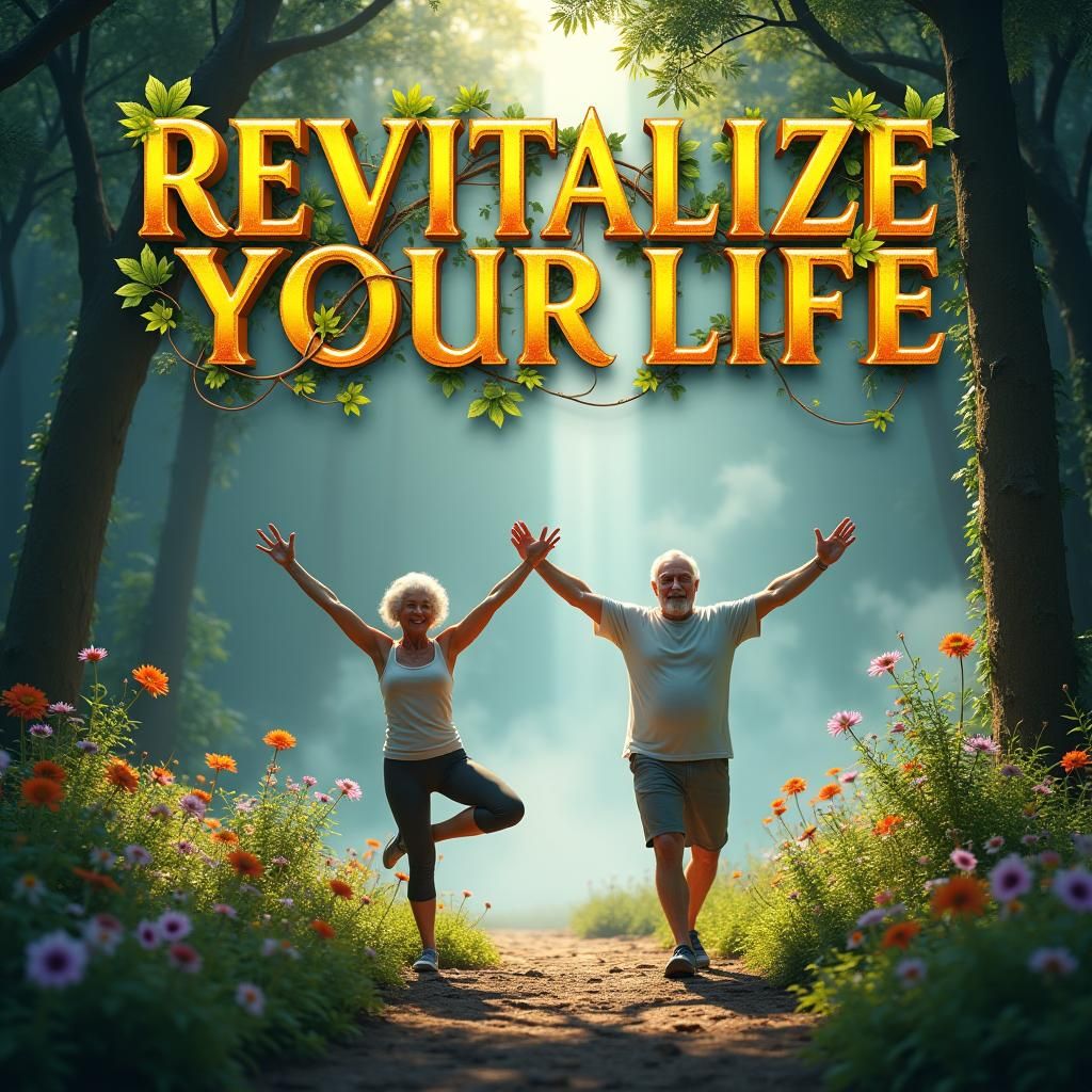 Elderly Couple Exercising in Vibrant Forest, Matte Painting