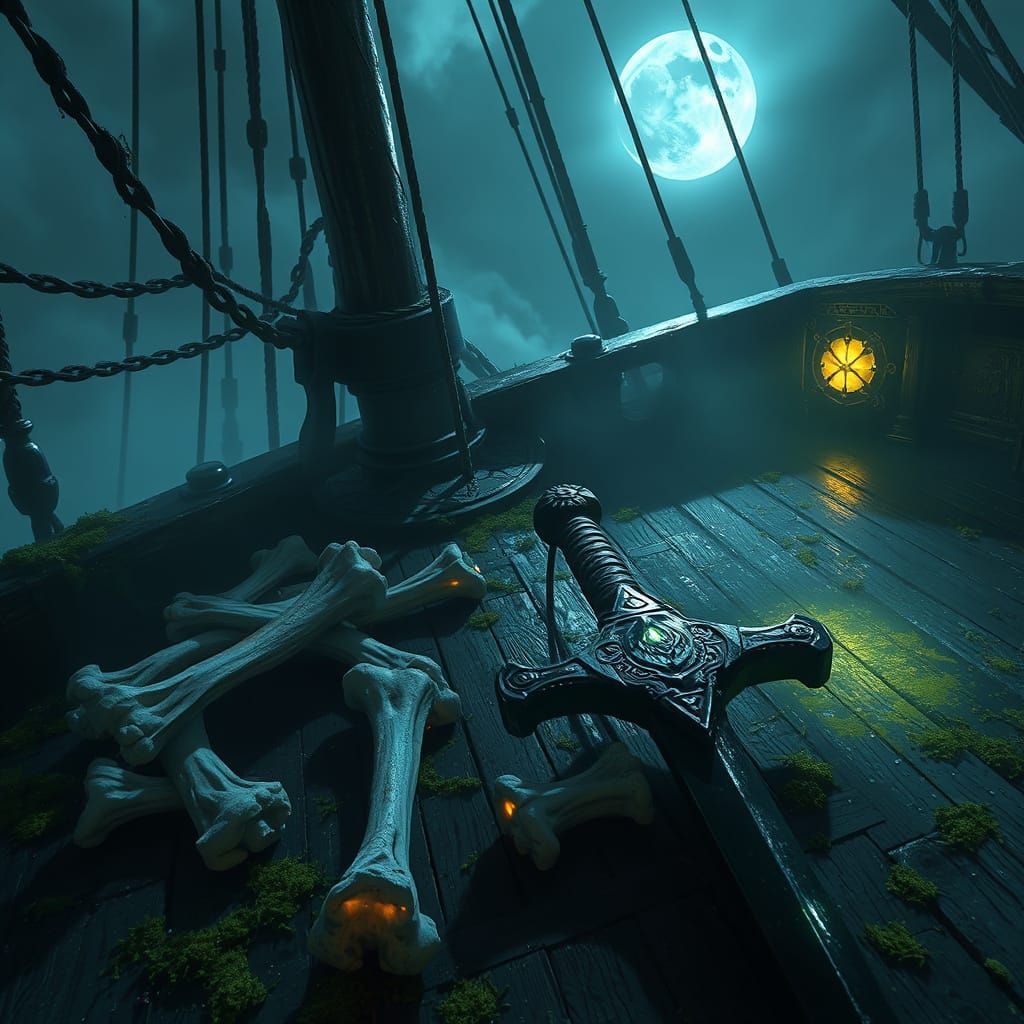 Ghost Ship Deck with Glowing Bones and Runes