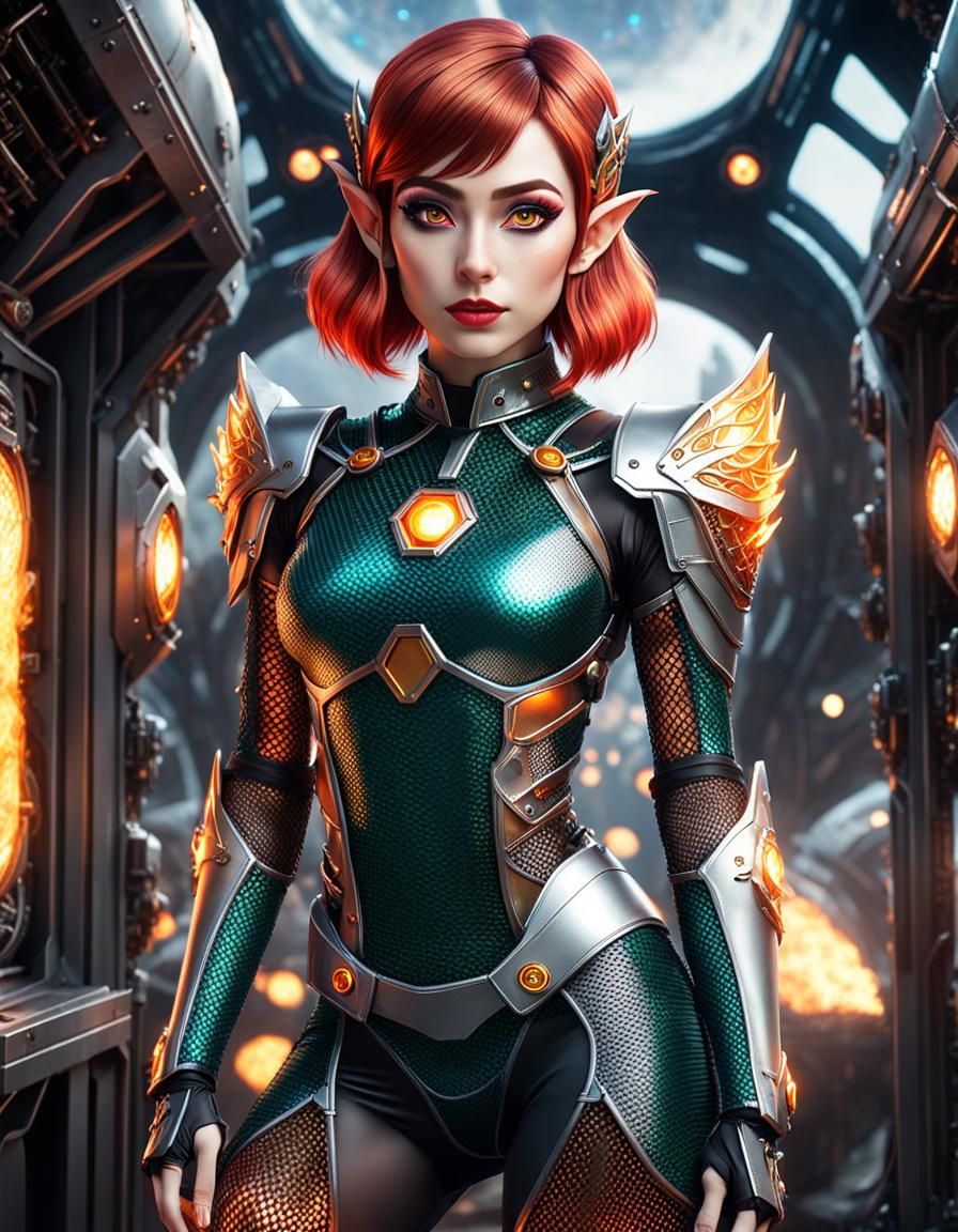 Elf Girl in Space Station: Anime Comic Art