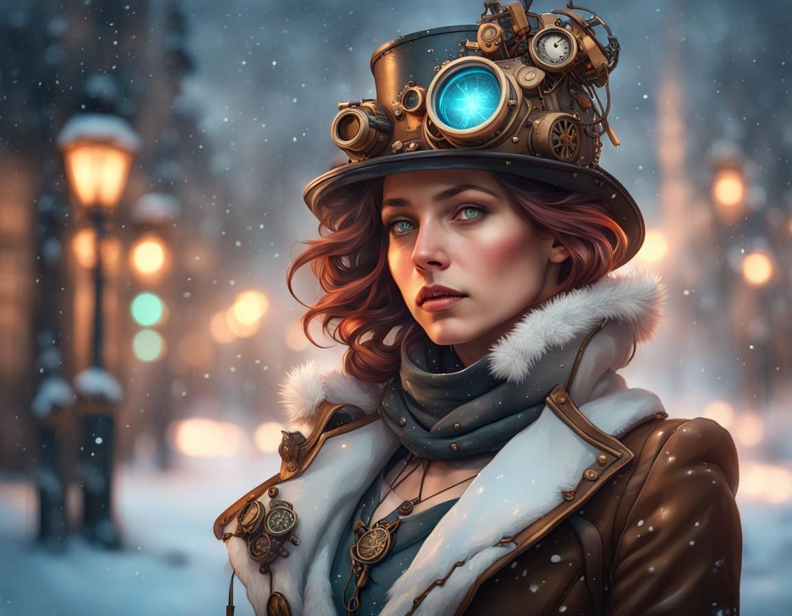 Steampunk Winter Wonderland Christmas Portrait in 8K