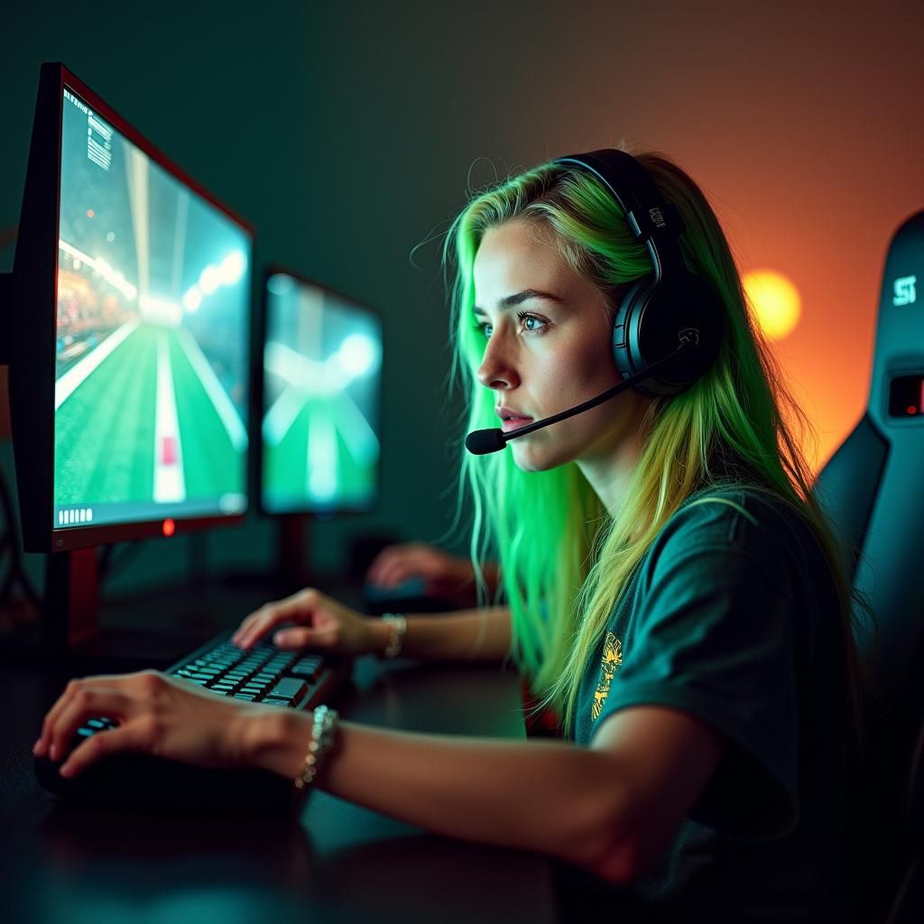 Intense Gamer Girl in Cinematic Lighting