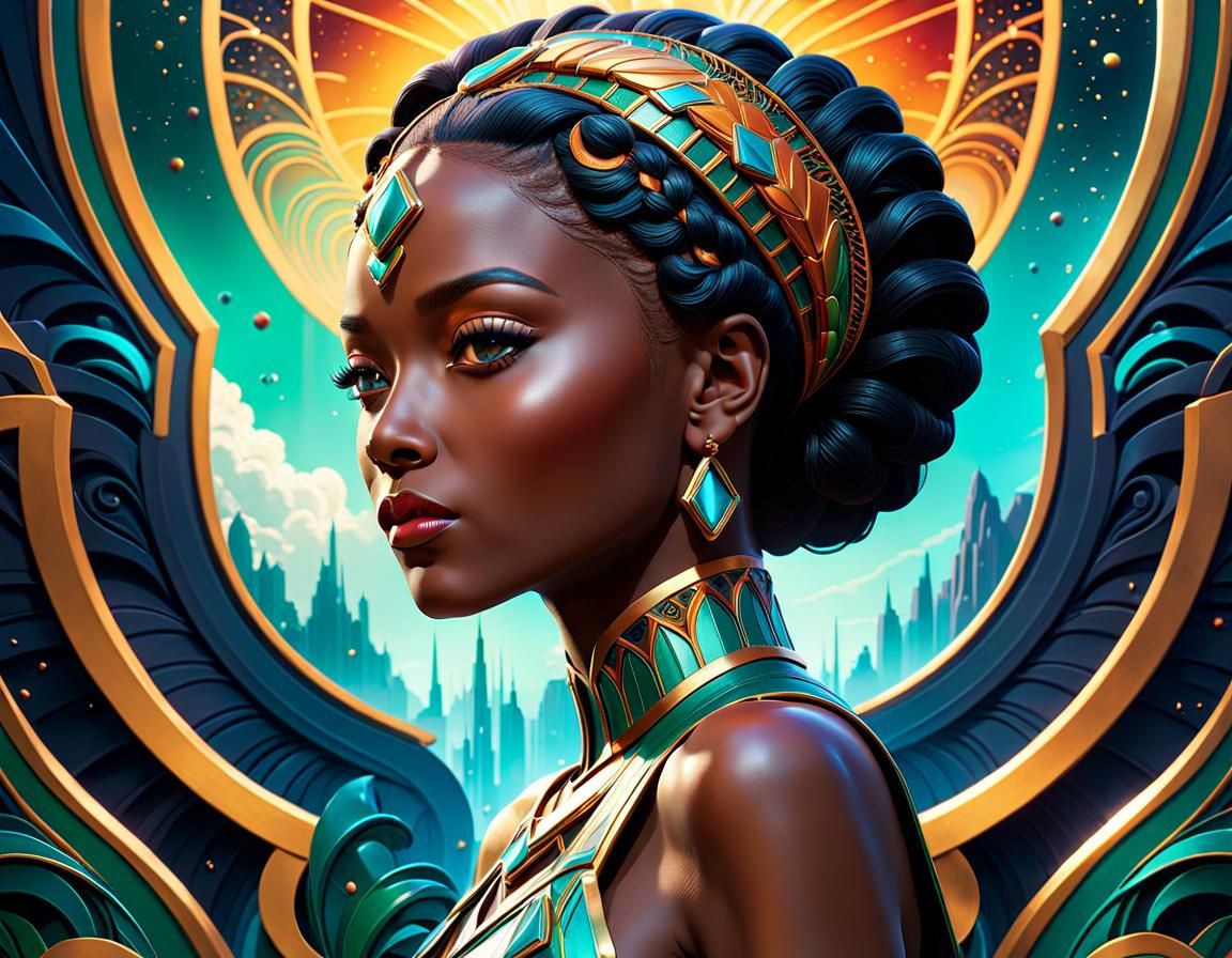 Art Deco Matte Painting of a Melanin Figure