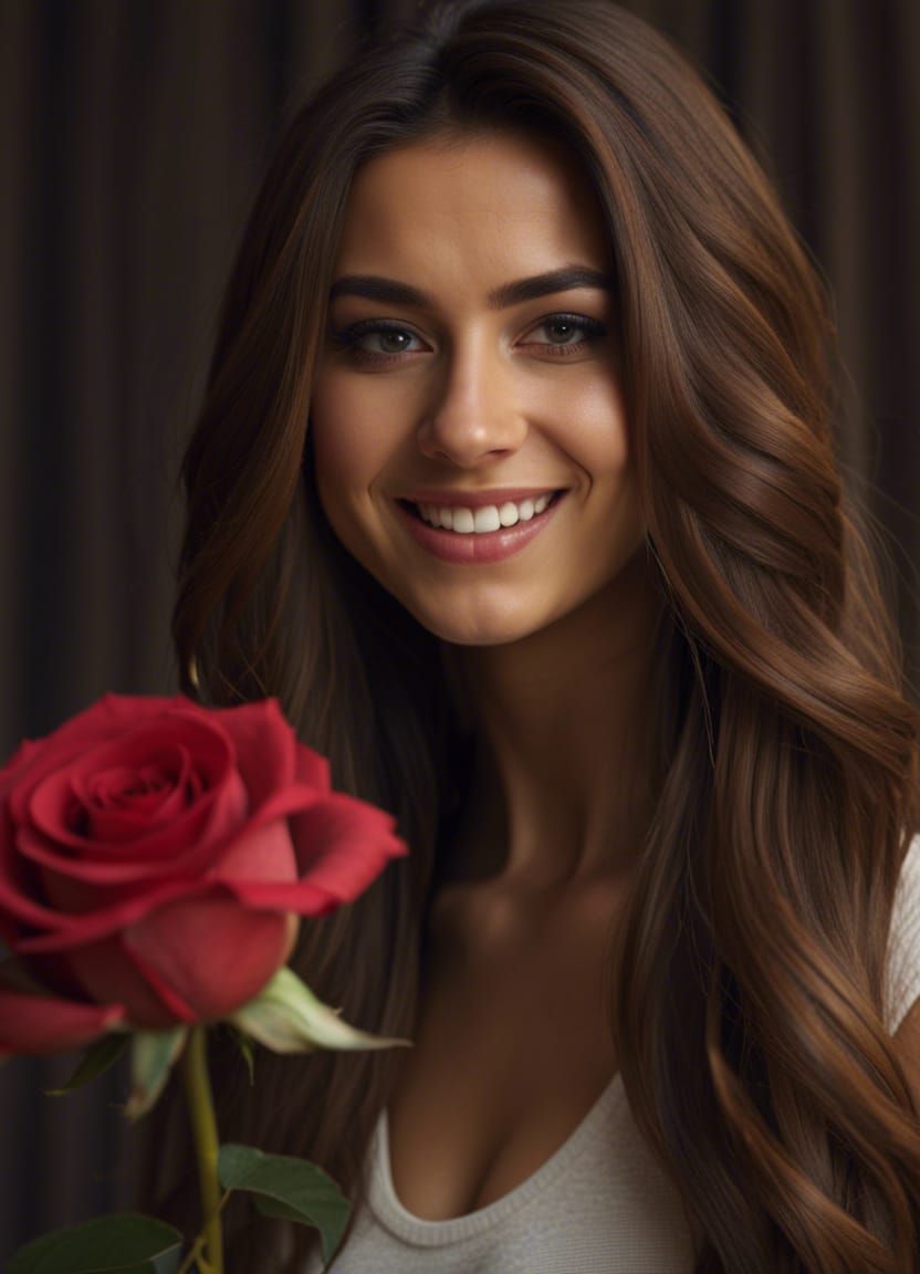 Muscular Italian Woman Portrait with Rose