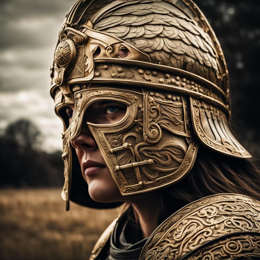 Female Warrior Dons Sutton Hoo Helmet