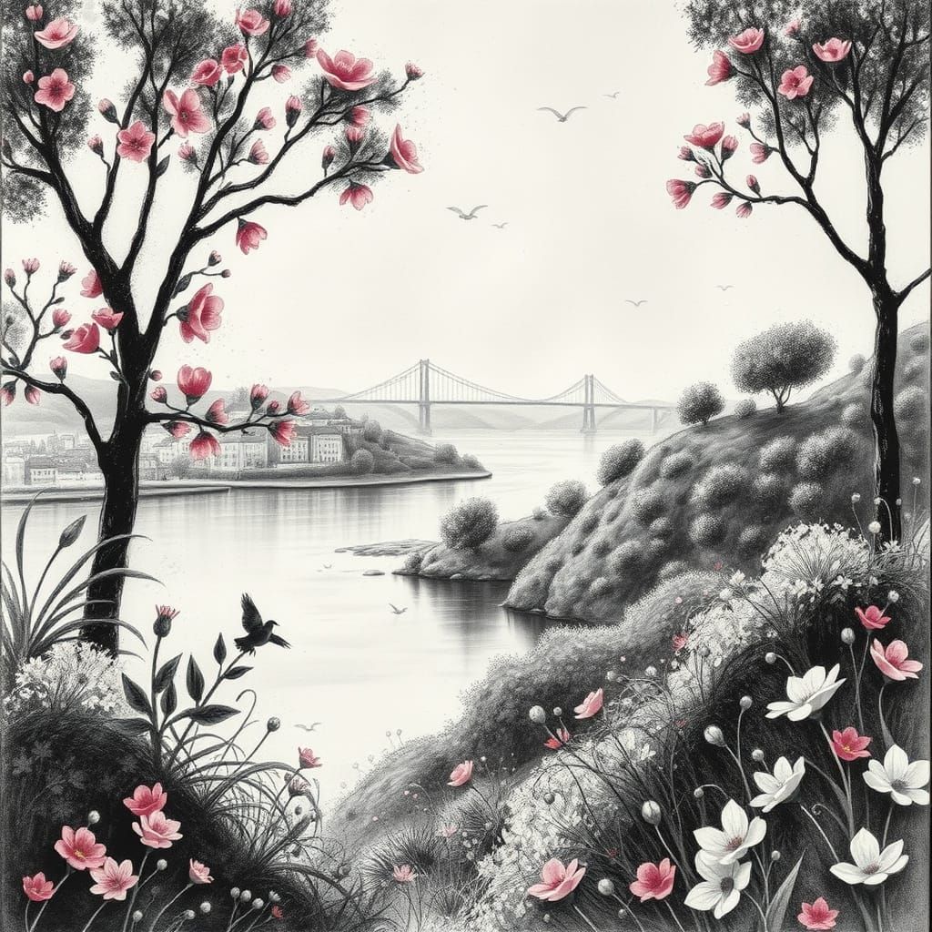 Whimsical Portuguese Landscape Along the Rio Tejo